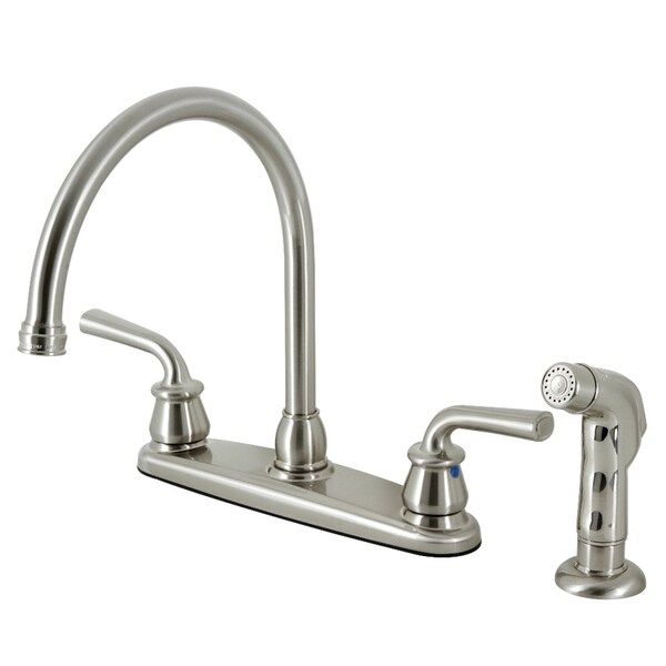 Kingston Brass 8" Centerset Kitchen Faucet with Side Sprayer, Brushed Nickel KB728RXLSP - main